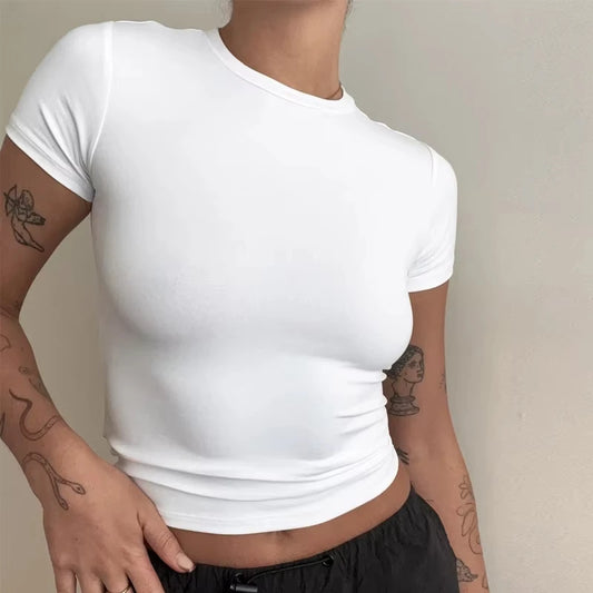 Women's Slim Fit Short Sleeve O-Neck Knitted Tee – Sporty Streetwear Top